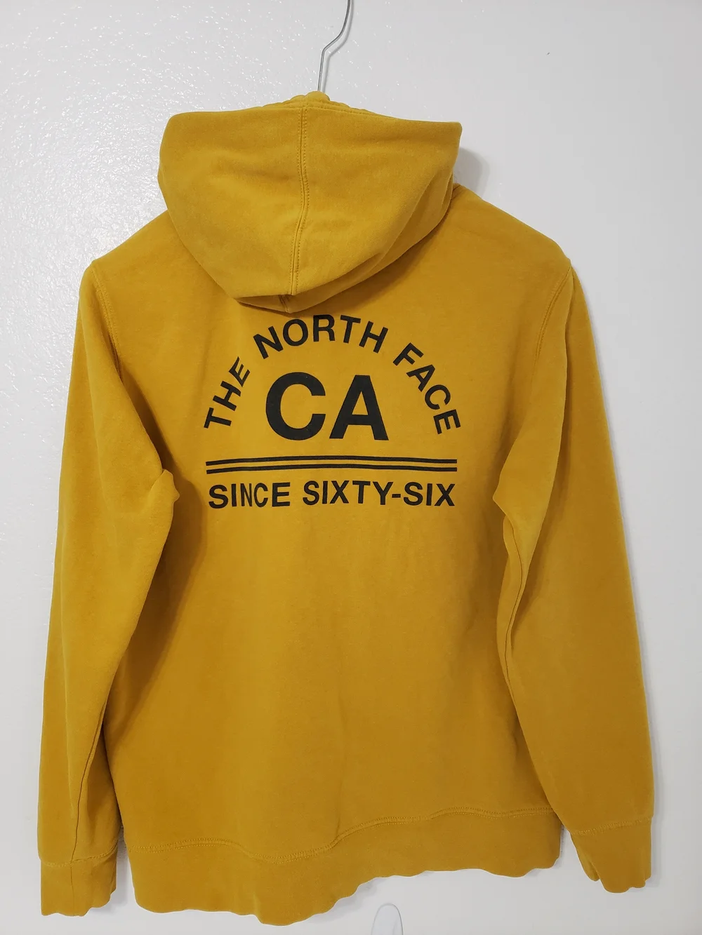 North Face Men’s Large Mustard Yellow Graphic Pullover Hoodie CA Since 66